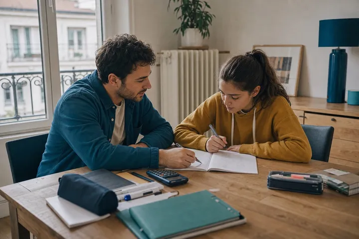 Un Boulotier explique un exercice à une lycéenne